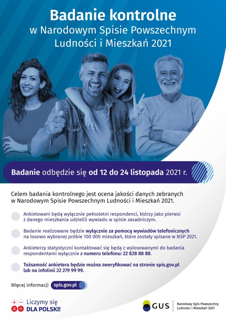 Badanie kontrolne w Narodowym Spisie Powszechnym Ludności i Mieszkań 2021 - plakat
